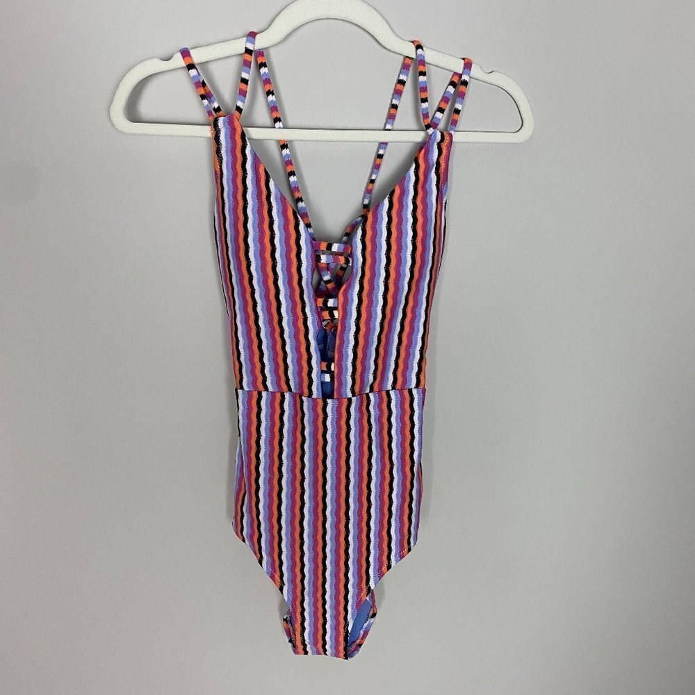 Jessica Simpson Got the Groove Plunge Strappy One Piece Swimsuit Womens Sall - Picture 3 of 9